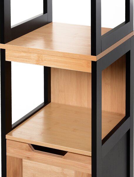 Kleankin Dulap Baie Multifuncțional 2 Sertare 3 Compartimente Lemn MDF Bambus 30x30x144.3cm Culoare Lemn | Aosom Romania