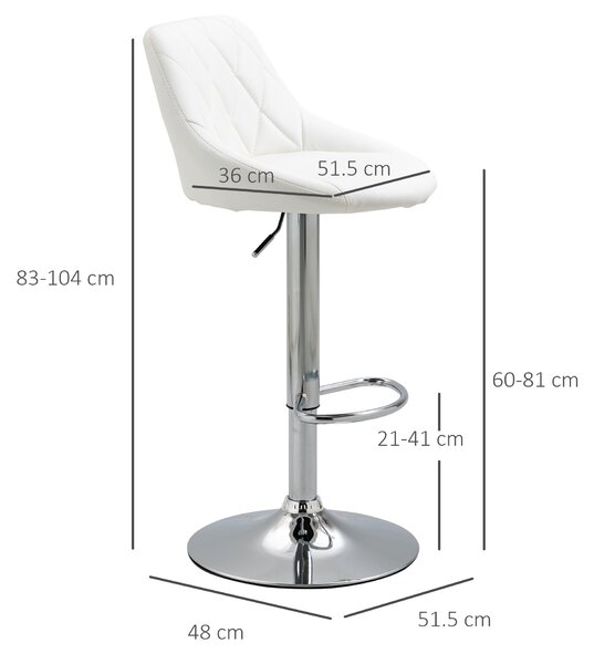 HOMCOM Set 2 Scaune Bar Pivotante Moderne, Reglabile, Albe, Design Confortabil | Aosom Romania