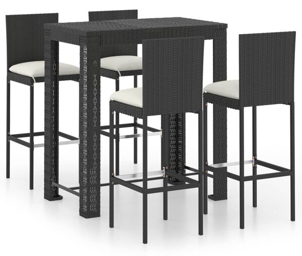 Set mobilier bar de exterior cu perne 5 piese, negru, poliratan