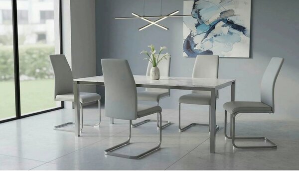 Scaun NOBATA, gri deschis, piele ecologica/metal, 42x56x99 cm