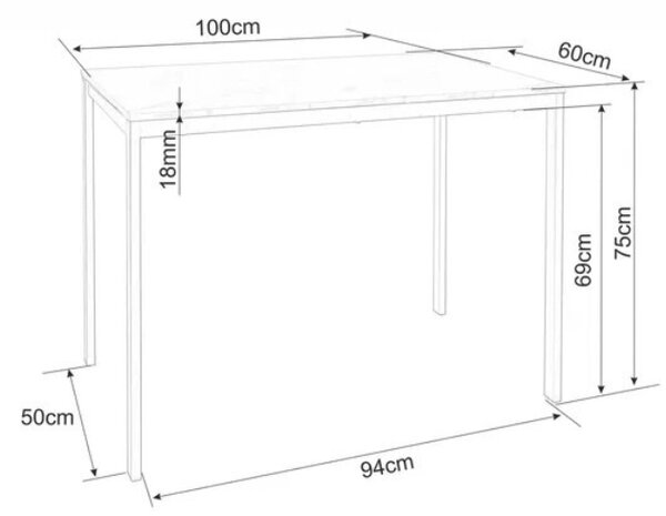 Masa de dining negru RAMOD 100x60 cm, decor marmura alba