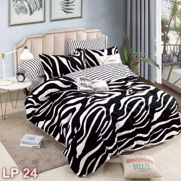 Lenjerie de pat, 1 persoană, finet, 4 piese, negru si alb, cu dungi tip zebra, LP24