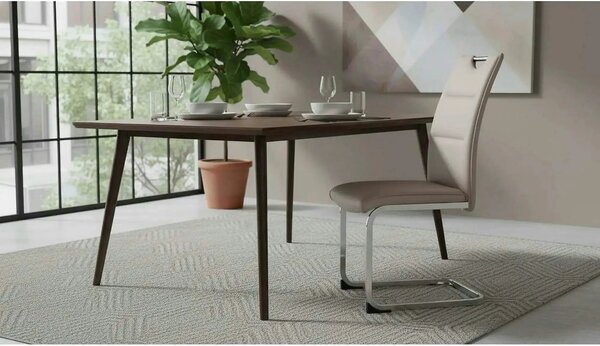 Scaun dining TOSENA, maro deschis/crom, piele ecologica/metal, 44x61x9
