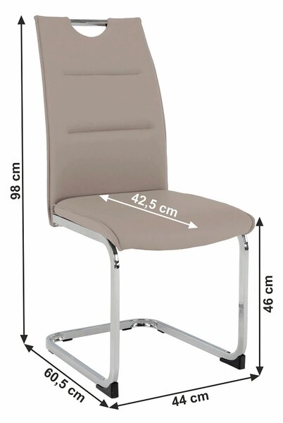 Scaun dining TOSENA, maro deschis/crom, piele ecologica/metal, 44x61x9
