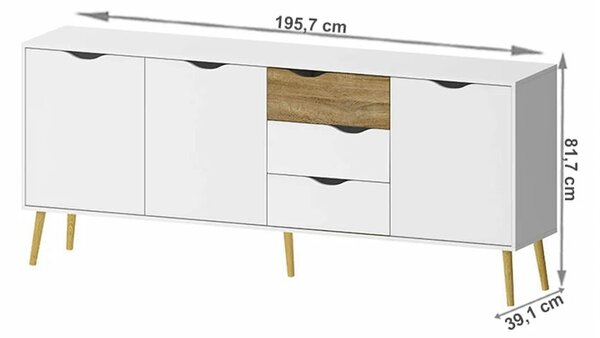 Comoda OSLO 75454, stejar sonoma/alb, DTD laminat, 196x39x82 cm