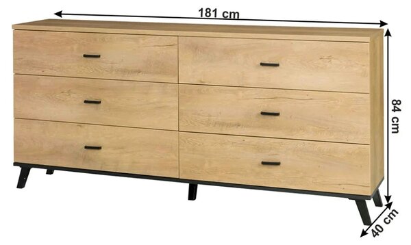 Comoda SIRAN TYP 5, stejar lefkas/negru, DTD laminat/plastic, 181x40x8