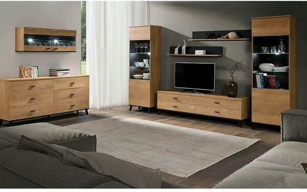 Comoda SIRAN TYP 5, stejar lefkas/negru, DTD laminat/plastic, 181x40x8