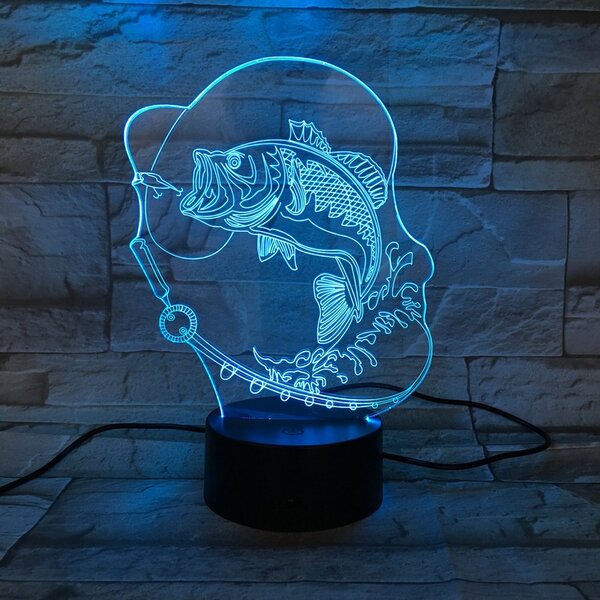 Lampă LED 3D Pescar cu iluminizare în 7 culori