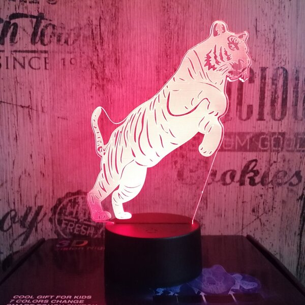 Lampă LED 3D Tigru Săritor cu iluminizare în 7 culori