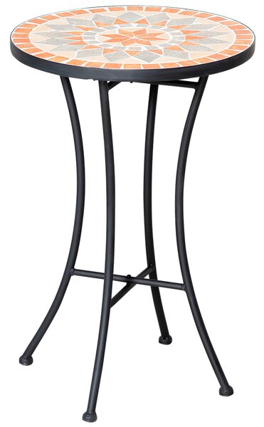 Outsunny Masă Rotundă Laterală Ø35,5cm – Masă de Patio Impermeabilă cu Design Mozaic, Măsuță din Metal pentru Living, Birou, Interior și Exterior – Galben și Gri | Aosom Romania
