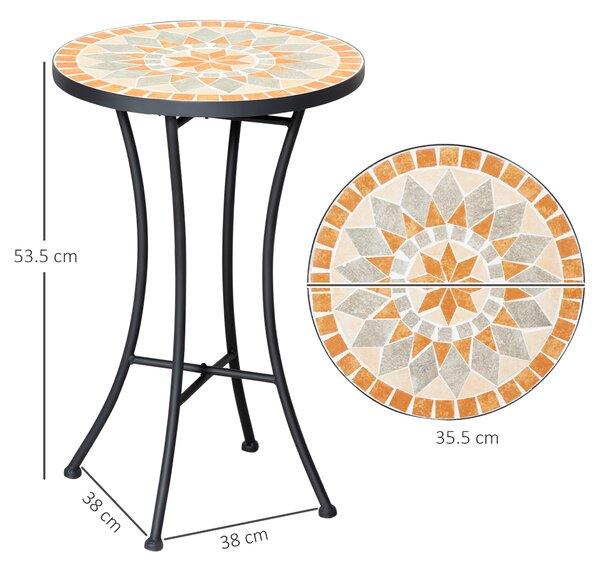 Outsunny Masă Rotundă Laterală Ø35,5cm – Masă de Patio Impermeabilă cu Design Mozaic, Măsuță din Metal pentru Living, Birou, Interior și Exterior – Galben și Gri | Aosom Romania