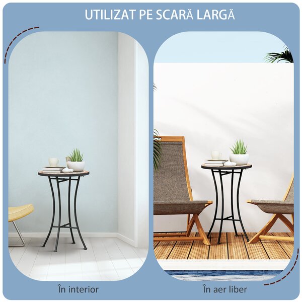 Outsunny Masă Rotundă Laterală Ø35,5cm – Masă de Patio Impermeabilă cu Design Mozaic, Măsuță din Metal pentru Living, Birou, Interior și Exterior – Galben și Gri | Aosom Romania