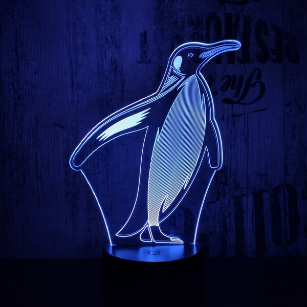 Lampă LED 3D Pinguin cu iluminizare în 7 culori