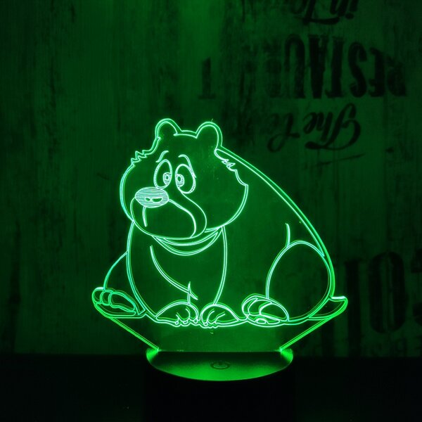Lampă LED 3D Ursuleț șezând cu iluminizare în 7 culori