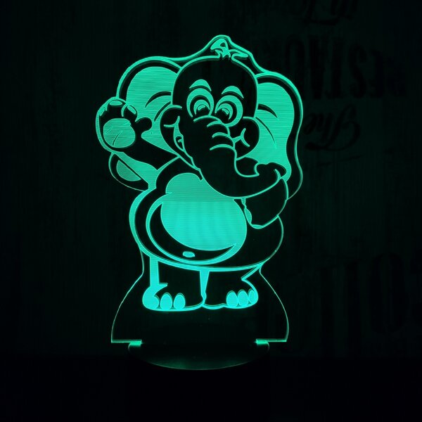 Lampă LED 3D Elefant care salută cu iluminizare în 7 culori