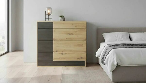 Comoda BAFRA, stejar artisan/pin negru, PAL laminat, 100x40x90 cm