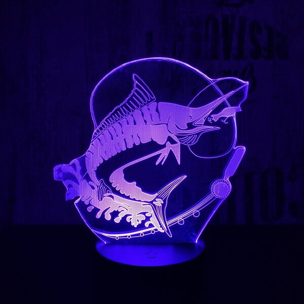 Lampă LED 3D Pește mare 2 cu iluminizare în 7 culori