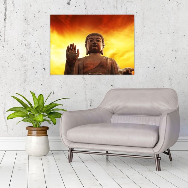Tablou - Buddha cu fundal roșu și galben (70x50 cm)