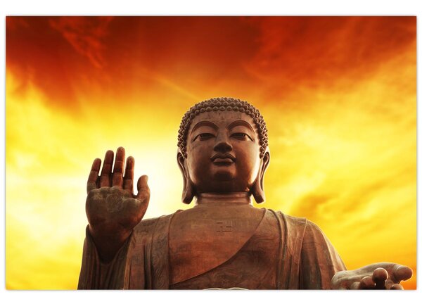Tablou - Buddha cu fundal roșu și galben (90x60 cm)
