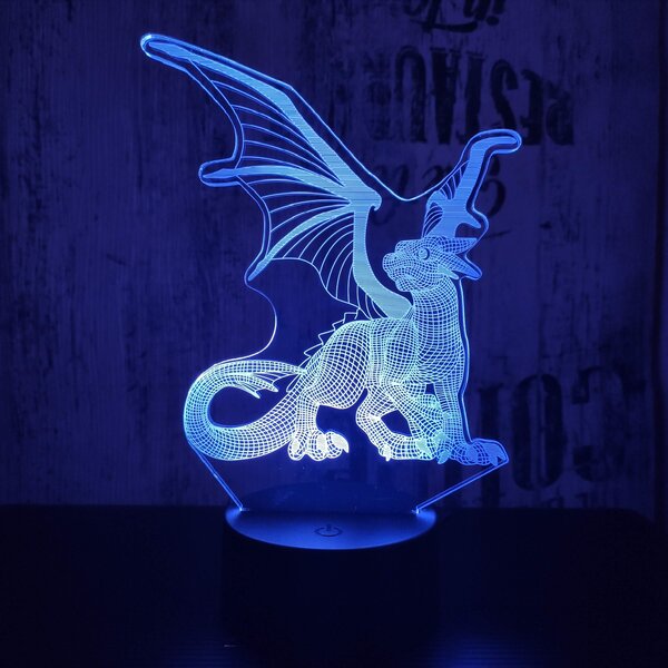 Lampă LED 3D Dragon 3 cu iluminizare în 7 culori