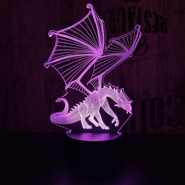 Lampă LED 3D Dragon 4 cu iluminizare în 7 culori