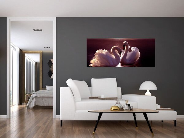 Tablou - Lebede pe lac (120x50 cm)
