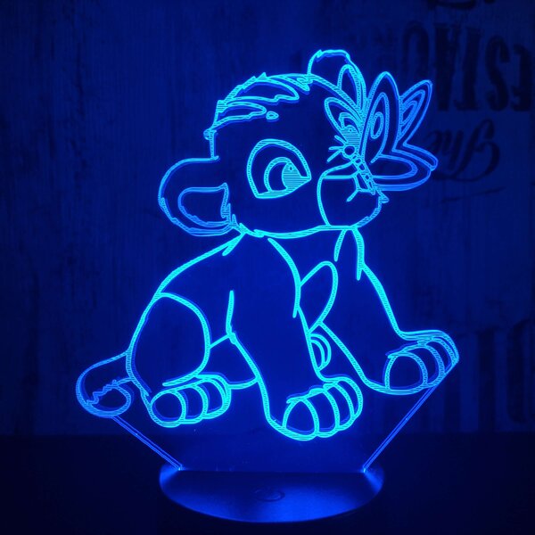 Lampă LED 3D Pui de leu și fluture cu iluminizare în 7 culori