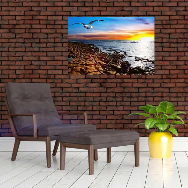 Tablou - Pescărușul zboară deasupra coastei (90x60 cm)