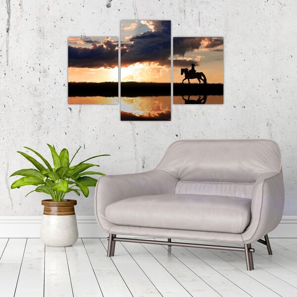 Tablou - Rider pe un cal la apus de soare (90x60 cm)