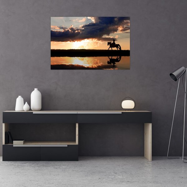 Tablou - Rider pe un cal la apus de soare (90x60 cm)
