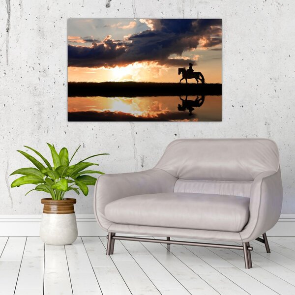 Tablou - Rider pe un cal la apus de soare (90x60 cm)