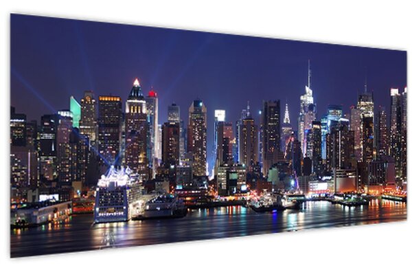 Tablou - Zgârie-nori din New York iluminate (120x50 cm)