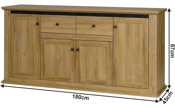 Comoda LEON MZ9, stejar grand, PAL laminat/metal, 180x45x87 cm