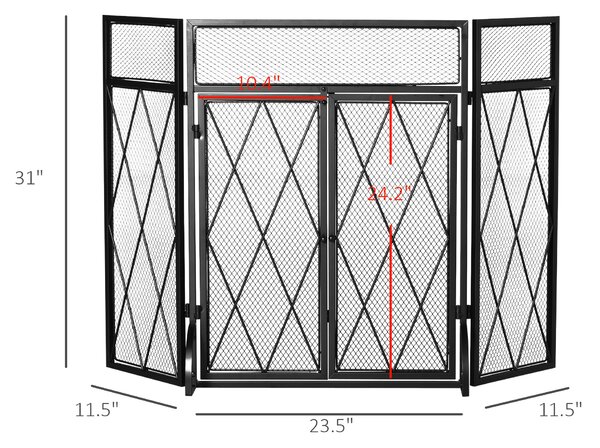 HOMCOM Parascantei Semineu din Metal Protectie pentru semineu cu 3 Panouri Pliabile si 2 Usi, 120x11,5x79cm, Negru | AOSOM RO