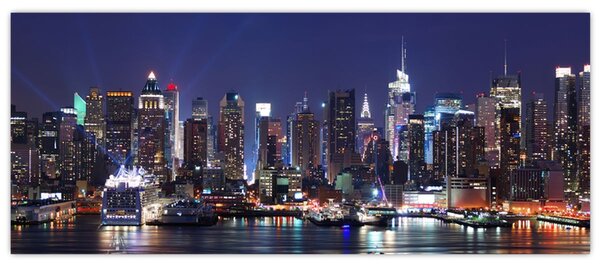 Tablou - Zgârie-nori din New York iluminate (120x50 cm)