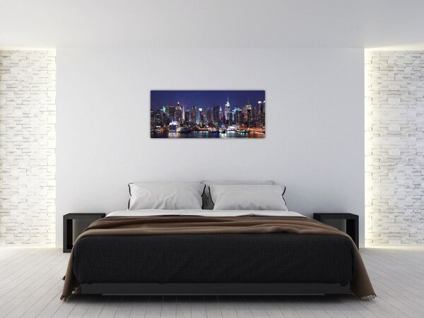 Tablou - Zgârie-nori din New York iluminate (120x50 cm)
