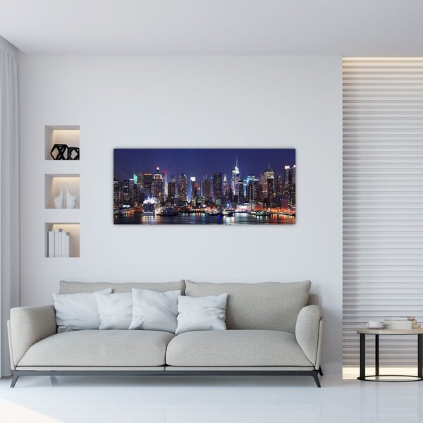 Tablou - Zgârie-nori din New York iluminate (120x50 cm)