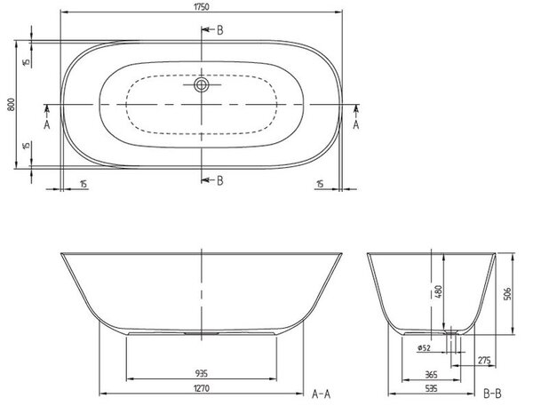 Villeroy & Boch Theano cadă freestanding 175x80 cm ovală alb UBQ175ANH7F200V-01
