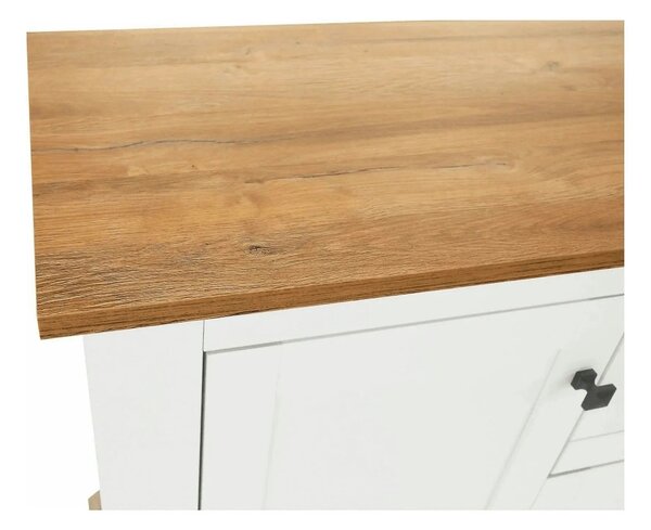 Comoda LEON MZ9, alb, stejar grand, PAL laminat/metal, 180x45x87 cm