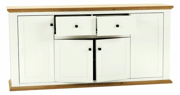 Comoda LEON MZ9, alb, stejar grand, PAL laminat/metal, 180x45x87 cm