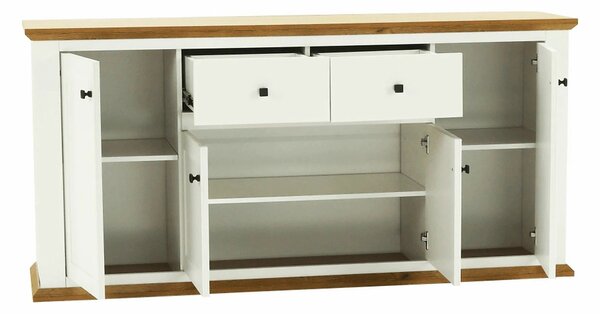 Comoda LEON MZ9, alb, stejar grand, PAL laminat/metal, 180x45x87 cm