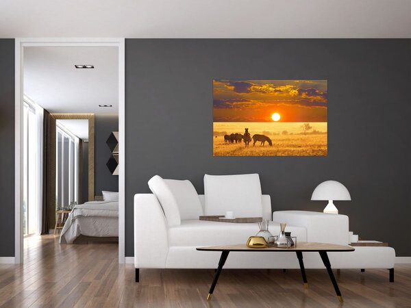 Tablou - Zebre cu apus de soare (90x60 cm)