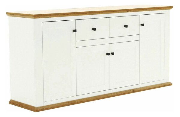 Comoda LEON MZ9, alb, stejar grand, PAL laminat/metal, 180x45x87 cm