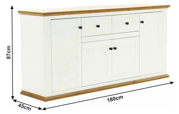 Comoda LEON MZ9, alb, stejar grand, PAL laminat/metal, 180x45x87 cm