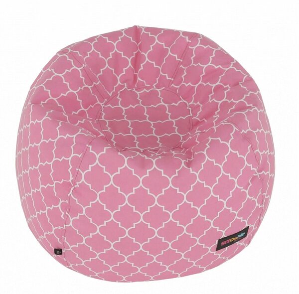 Fotoliu puf GOMBY, roz/alb, material textil, 60x50x60 cm