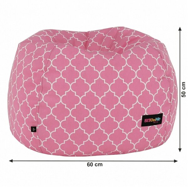 Fotoliu puf GOMBY, roz/alb, material textil, 60x50x60 cm