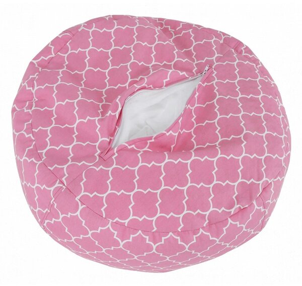 Fotoliu puf GOMBY, roz/alb, material textil, 60x50x60 cm
