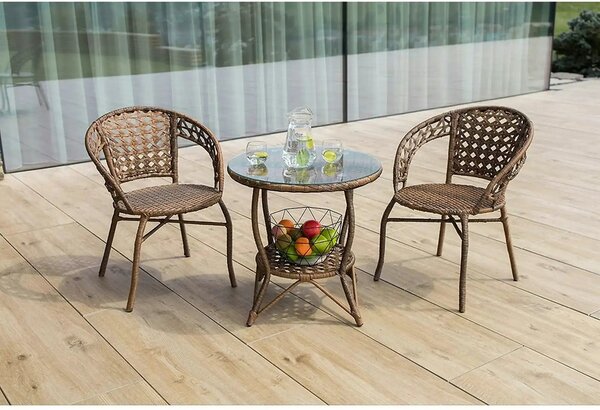 Set gradina JARUB, maro, ratan artificial/sticla securizata/metal, cu