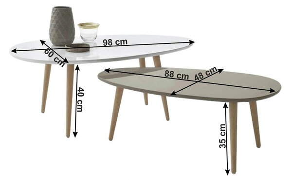 Set 2 masute cafea DOBLO, alb/gri/stejar