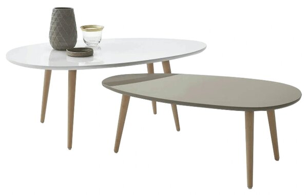 Set 2 masute cafea DOBLO, alb/gri/stejar